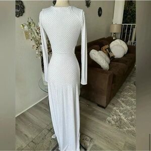 Elegant White Dot rhinestone Maxi Dress mumu the sleek maxi dress
